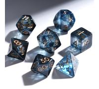 Black Blue Resin Dice Set for DND - 7pc Polyhedral Set with Gold Foil - Stunning and Cool RPG Dice Compatible with Dungeons & Dragons, Pathfinder, and Other TTRPGs