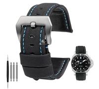 (Black blue silver 22mm) 22mm 24mm 26mm Nylon Texture Leather Watchband For Panerai Pam01661 441 Marina Watch Strap Black Blue Line Watch Accessories
