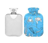 Black Blue Underwater Animal Whale Jellyfish Cute hot Water Bottle with Soft Cover 2L hot Compress Bag for Menstrual Cramps Hand Feet Warmer bolsas para agua Caliente