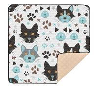 Black Blue White Cats Dogs Large Stylish Baby Play Mat for Indoor Outdoor Washable Baby Play Tummy Time Mat for Baby Toddler Infant, 50'' x 50''