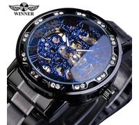 (black,blue) Winner Transparent Fashion Luminous Gear Movement Royal Design Men Top Brand Luxury Male Mechanical Skeleton Wrist Watch