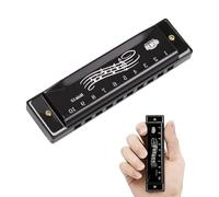 Black Blues Harmonica Key of C - 10 Hole Diatonic Mouth Organ with Stainless Steel Cover - Professional Harmonica for Beginners & Adults, Music Gift Instrument