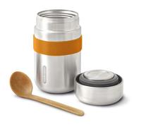 BLACK + BLUM - Food Flask - Vacuum Insulated 304 Stainless Steel Food Container with Leak Proof Lid, Nylon Strap and Natural Wood Fibre Spoon - Keeps Hot for 6 hrs, Cold for 8 hrs, Orange - 400ml
