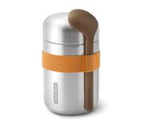 BLACK + BLUM - Food Flask - Vacuum Insulated 304 Stainless Steel Food Container with Leak Proof Lid, Nylon Strap and Natural Wood Fibre Spoon - Keeps Hot for 6 hrs, Cold for 8 hrs, Orange - 400ml