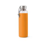 BLACK+BLUM - Glass Water Bottle - Leak Proof, Lightweight Borosilicate Glass Bottle with Screw-Fit Lid, Carry Loop and Protective Sleeve - Freezer Safe, Orange - 600ml