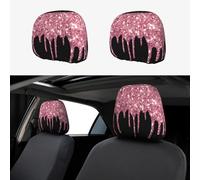 Black Blush Pink Dripping Glitter Sparkle Monogram 2pcs Personalized Embroidery Soft Breathable Car Seat Headrest Cover Protection Auto Accessories