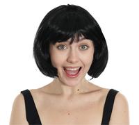Black Bob Wig I Love Fancy Dress Black 12 Pack