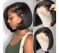 Black Bob Wigs Short Straight Wigs for Black Women Glueless Wigs Pre Plucked Pre Cut Natural Glueless Pyrofilament Wigs Pre Plucked Pre Cut - 11.8 Inch