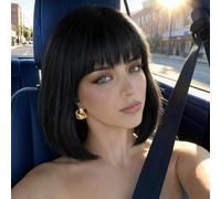 Black Bob Wigs with Bangs (Can Be Trimmed) Straight Short Wigs for Women Synthetic Wig for Cosplay Women Funny Wig for Party Halloween Daily Anime Costume Events (Black)