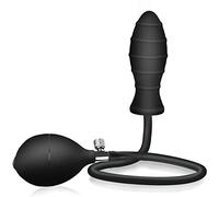 Black Body-Safe Silicone Inflatable Butt Plug with Quick Release Valve, 1.5-5 Inch Adjustable Width Rippled Texture for Beginners