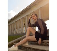 Black Bodycon Mini Dress with Organza Sleeves CY Black S/M