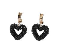 Black Bohemian Beaded Hollow Heart Dangle Drop Earrings for Women, Summer Beach Handmade Trendy Earrings Dainty Beadwork Jewelry Gifts for Her