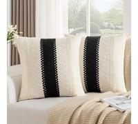 Black Boho Cotton Throw Pillow Covers 20x20 Set of 2 Modern Rustic Farmhouse Decorative Couch Pillow Cases Retro Cute Macrame Woven Square Cushion Cases for Sofa Bed Living Room Home Decor