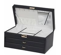 Black Bonded Leather Lockable Suzanna Jewellery Box with Drawers