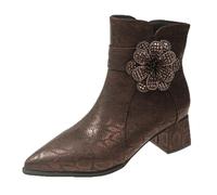 Black Boots Women Chelsea Boots Women Spring and Autumn Winter Large Size Fashion Flower Single Shoes Temperament Pointed Thick Heel Fashion Ankle Shoes Preschool (Brown,6.5)