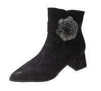 Black Boots Women Chelsea Boots Women Spring and Autumn Winter Large Size Fashion Flower Single Shoes Temperament Pointed Thick Heel Fashion Ankle Shoes Preschool (Black,5.5)