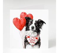 Black Border Collie Valentine's card for border Collie lovers, Square, 148cm with Envelope