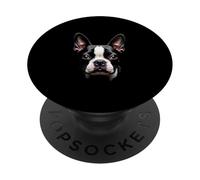 Black Boston Terrier Dog Bostie Face PopSockets Adhesive PopGrip