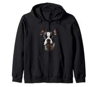 Black Boston Terrier Dog Bostie Face Zip Hoodie