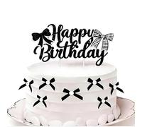 Black Bow Cake Topper - Elegant Birthday Cake Decorations, Non-Edible Luxury Cupcake Topper with Pearl Accents, Easy to Install Party Supplies for Women