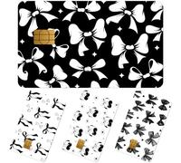 Black Bow Credit Card Sticker - Eiapadeor 4 Pcs Debit Card Skin Stickers Elegant Bowknot Stickers for Debit Credit Black and White Waterproof Deal Cover Set for Key, Transportation, ID DIY Gift Idea