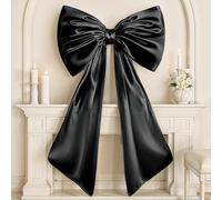 Black Bow Decor, 40 x 24 Inches Large Big Black Bow Party Decorations for Backdrop Birthday Wedding Bride, Huge Satin Ribbon Tie Hanging Wall Decor for Her (Satin, Internal Stability Layer)
