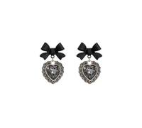 Black bow earring specially designed high-end crystal heart earrings for women tea series French style
