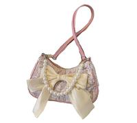 Black Bow Pearl Shoulder Bag Small Pearl Dolly Bags for Wedding Evening Party Satin Bag, Women Clutch Bridesmaid Handbag