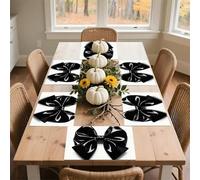 Black Bow Placemats Set 30x45cm*6 Heat Resistant Washable Placemat Waterproof Table Placemats Non-Slip Wipeable Tables Mat Kitchen Place Mats for Dining Party Home Decor