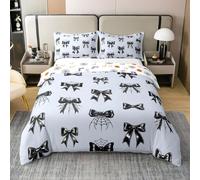 Black Bow Tie Spider Webs Halloween Decorations Gothic Duvet Cover Set Goth Ribbon Bowknot Cotton Comforter Cover - Giant Spider Web King Bedding Sets, Spiderwebs Halloween Cobwebs Bed Sets
