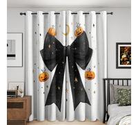 Black Bowknot Bow Curtains Blackout, 46x54 Inch 2 Panels - Golden Pumpkin Stars Pattern Black Out Curtains, Home Decor, 54 Drop Eyelet Window Drapes for Bedroom, Living Room YD#125