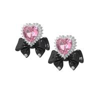 Black Bowknot Heart Rhinestone Stud Earrings for Women, Sparkly Y2K Large Love Heart Drop Dangle Earrings,Sweet Birthday Anniversary Jewelry Gifts, L, Zinc, No Gemstone