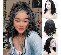 Black Box Short Braids Wigs for Black Women Knotless Full Lace Braided Curly Wig Lace Front Wig Glueless Micro African Braid Real Hair Wigs Natural Hairline Synthetic Drag Cosplay Daily 18 Inch