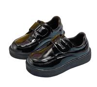 Black Boys Black Classic School Shoes Faux Leather Hook and Loop Strap Easy to Clean Thick Soft Cushioned Shoes Everyday Wear Footwear Hiking UK Size 13.5