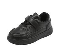 Black Boys School Shoes Classic Low-Top Sneakers & Kids Trainers - Faux Leather Hook-and-Loop Strap Front Lace-Up Running Shoes Outdoor Sport Casual Outings Kids Footwear UK Size 7.5
