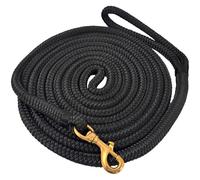 Black Braided Nylon Horse Lead, 15 ft / 4.6 m Equestrian Line with Brass Snap Hook, Comfortable Grip for Leading, Training, Tying, Walking Equines