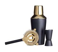 BarCraft Luxury Cocktail Making Kit, Black/Gold, 3-Piece Gift Set, 10 x 10 x 19 cm