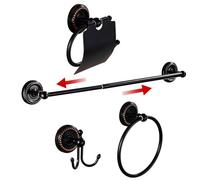 Black Brass 4-Piece Bathroom Hardware Set, Bath Accessory Kit Towel Hanger Toilet Paper Holder Robe Hooks Wall Mounted, Vintage Antique Bathroom accessories Set YIGUANXIN