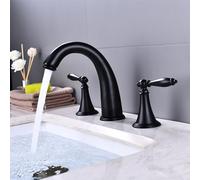 Black Brass Bathroom Sink Faucet 3 Hole Deck Mount Dual Handle Mixer Tap for Washbasin Stylish Modern Design & Easy to Install Perfect for Bathroom Upgrade