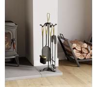 (Black & Brass) Buxton 5pc Fireplace Companion Tool Set Heavy Duty