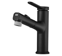 Black Brass Chandelier Basin Faucet with Pull Out Spray - Hot & Cold Single Hole Bathroom Sink Mixer Tap for Toilet Modern Design