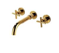 Black Brass Double Handle Wall Mounted Bathroom Sink Mixer Tap Hot & Cold Chrome Finish Faucet with White/Polished Gold Options(Gold)