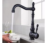 Black Brass Kitchen Bathroom Faucet Single Handle 360° Rotating Sink Mixer Tap Hot & Cold Water Mixer for Deck Mount Installation
