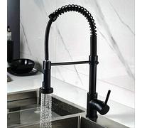 Black Brass Kitchen Faucet - 360° Flexible Deck Mount Mixer Tap, Hot & Cold Water, Spring for Kitchens - and Stylish Sink Faucet by