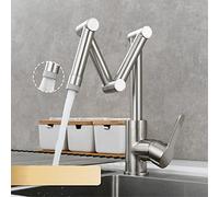 Black Brass Pot Filler Faucet Deck Mounted Triple Joint Swing Arm Three Section Extension Foldable Kitchen Faucet for Hot & Cold Water Durable and Stylish Design