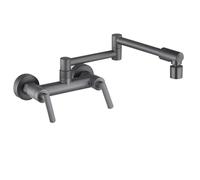 Black Brass Pot Filler Faucet - Wall-Mounted Kitchen Bath Tap with Dual Mode Swivel Spout, Hot & Cold Dual Handle Mixer, Folding, Double Joint Swing Arms