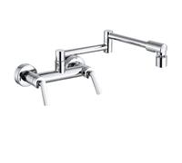 Black Brass Pot Filler Faucet - Wall-Mounted Kitchen Bath Tap with Dual Mode Swivel Spout, Hot & Cold Dual Handle Mixer, Folding, Double Joint Swing Arms