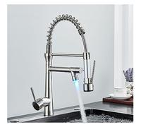 Black Brass Pull Down LED Kitchen Faucet 360 Rotate Hot Cold Mixer Spout Deck Mounted Sink Taps with Strong Flush Crane(Brushed B)