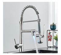 Black Brass Pull Down LED Kitchen Faucet 360 Rotate Hot Cold Mixer Spout Deck Mounted Sink Taps with Strong Flush Crane(Brushed A)