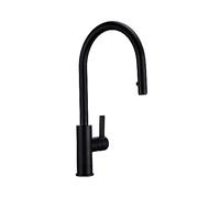 Black Brass Pull-Out Kitchen Sink Faucet Deck Mounted Cold & Hot Water Mixer Rotatable Sprayer Matte Black h Single Hole Installat for Modern Kitchens